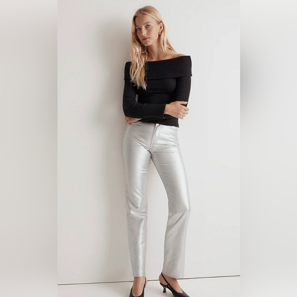 Madewell The '90s Straight Jeans High Rise in Silver Foil size 25 nwt - Picture 1 of 8